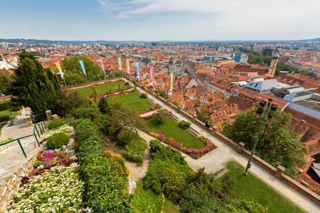 Graz city full of red roof, view from Schlossberg Castle Hill in Graz, summer in Austria, Europeのeditorial素材