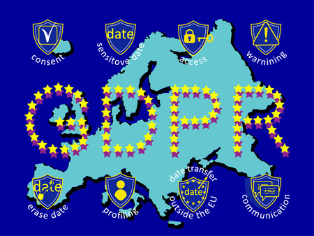 GDPR - General Data Protection Regulation. EU map and flag. Vector illustrationのイラスト素材