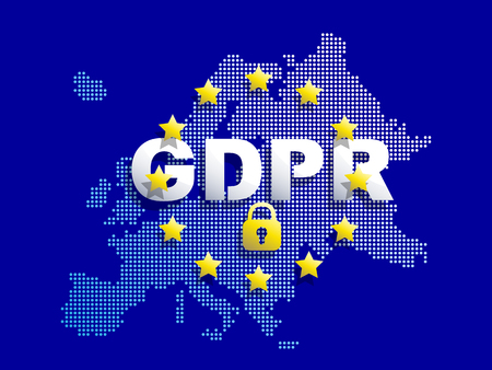 GDPR - General Data Protection Regulation. Dotted Europe map and flag. Protection of personal data. Vector illustration.のイラスト素材