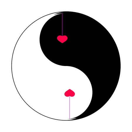 Two red hearts in yin yang symbol. Vector illustration. Flat icon.のイラスト素材