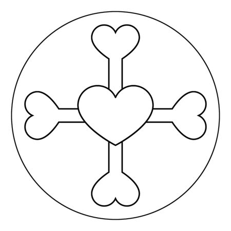 Heart and bones outline icon. Transparent vector. Bones with heart in round icon. Isolated vector illustration in flat style.のイラスト素材
