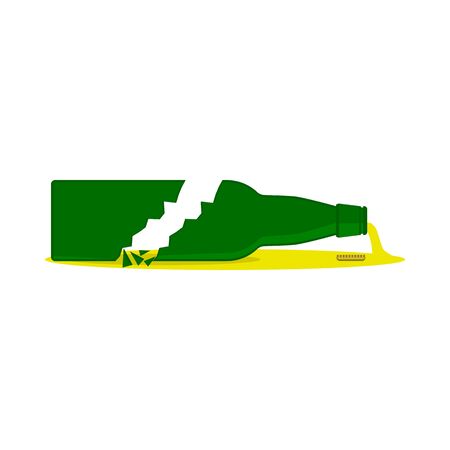 Broken beer bottle with splinters and puddle. Isolated vector icon. Flat illustration.のイラスト素材