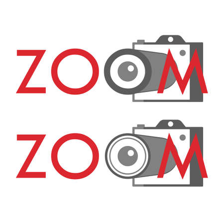 Zoom slogan. photo camera and long lens on white background.のイラスト素材