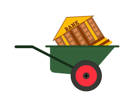 Bank building in a garden wheelbarrow. Vector illustration isolated on white background.のイラスト素材