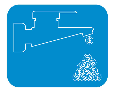 Dripping faucet money. Outline vector drawing, icon. Isolated outline illustration.のイラスト素材