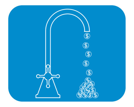Dripping faucet money. Outline vector drawing, icon. Isolated outline illustration.のイラスト素材