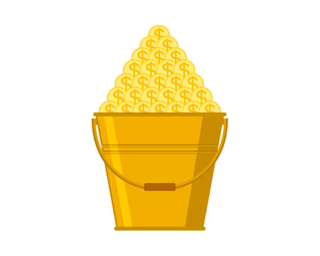 Golden bucket filled coins on whiteのイラスト素材