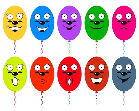 Smiley face balloon. Funny colorful balloons with faces and smiles. Vector illustrations.のイラスト素材