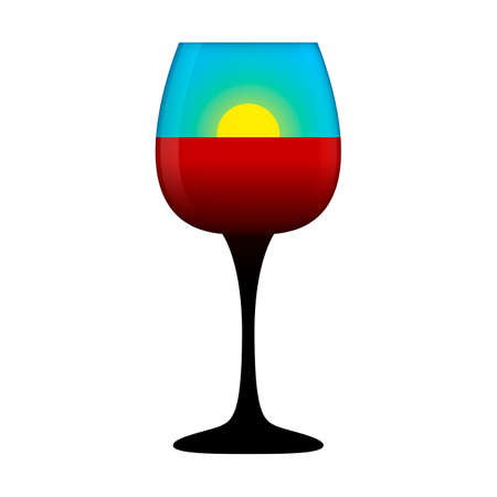 Red wine and sun in a wine glass with black long stem. Abstract vector clipart. Illustration Ð¾n blank white background.のイラスト素材