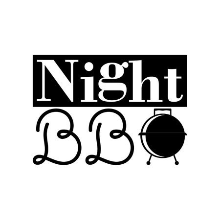 Night bbq. Vector logo. Inscription and icon barbecue. Black and white Illustration on blank background.のイラスト素材