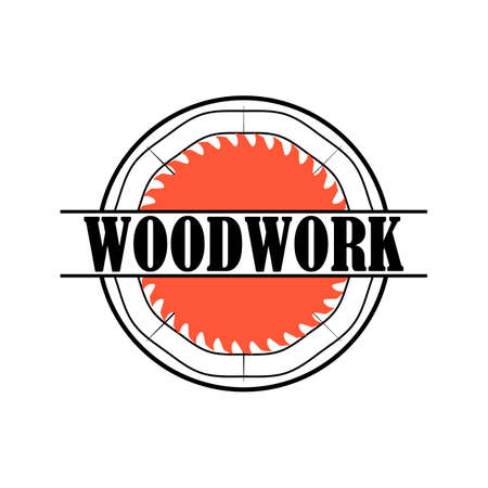 Sawmill emblem logo. Vector for carpentry, woodwork, lumberjack, woodcraft, sawmill service. Isolated clipart on white background.のイラスト素材