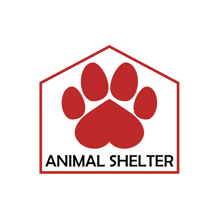 Shelter animal logo with dog pawprint and heart. Vector clipart and drawing. Isolated template and icon on white background.のイラスト素材