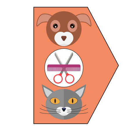 Grooming logo design template. Dog, cat and comb with scissors. Vector clipart and drawing. Isolated illustration on white background.のイラスト素材
