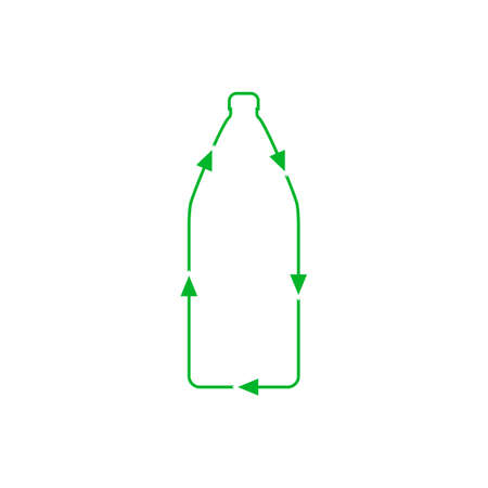 Recycle symbol and plastic bottle. Line and outline, vector icon. Isolated clipart and drawing on transparent background.のイラスト素材