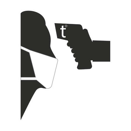 Body temperature check. Gun scanner digital thermometer or contactless infrared thermometer.のイラスト素材