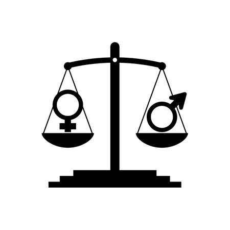 Gender equality concept. The silhouette of the weight scale with gender signs shows equal weight. Vector illustration and drawing on white background.のイラスト素材