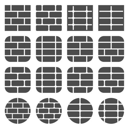 Set of round and square brick wall icons. Isolated vector illustrations on white background.のイラスト素材