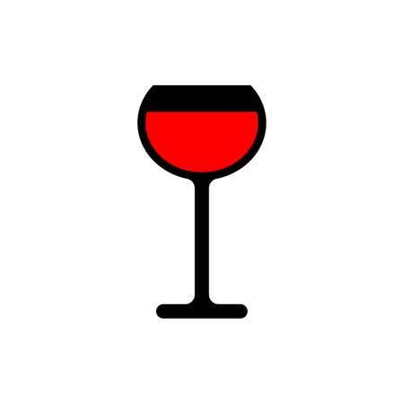Circle wine glasses vector icon with red wine. Wineglasses icon with round shape bowl. Black silhouette. Clipart and illustration on white background.のイラスト素材