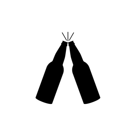 Double beer. Two beer bottles together. Toast and cheers. Isolated vector illustration, icon and clipart on white background.のイラスト素材