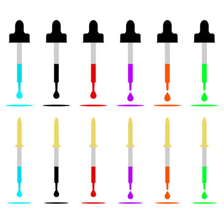 Dropper with droplet. Pipettes with colored drops. Vector illustration. Different and various colors.のイラスト素材