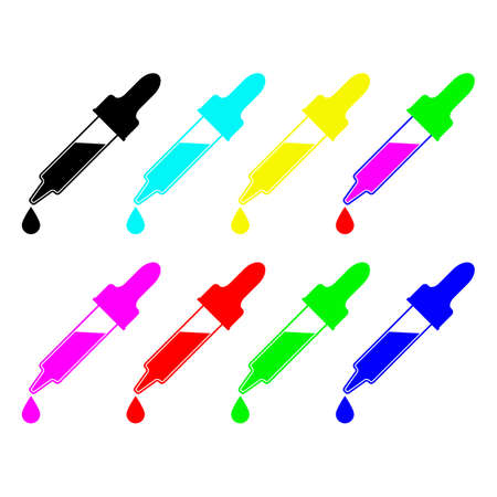 Eye dropper with a drop. Set of colored bright vector illustrations and clipart.のイラスト素材