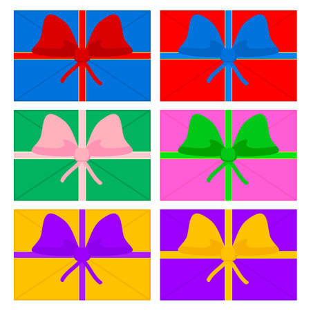 Sealed gift envelope with ribbon and bow. Set of colored bright vector illustrations.のイラスト素材