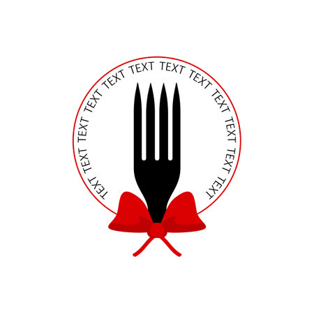 Fork with ribbon bow and circle. Logo template design for restaurant, dinner menu, catering company. vector illustration.のイラスト素材