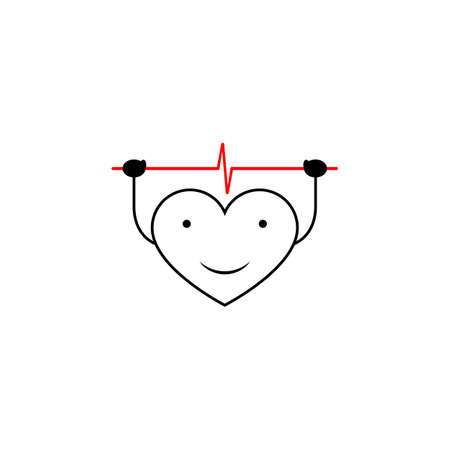 Heart icon with a heart beat line. Vector cartoon heart character with a heartbeat pulse.のイラスト素材