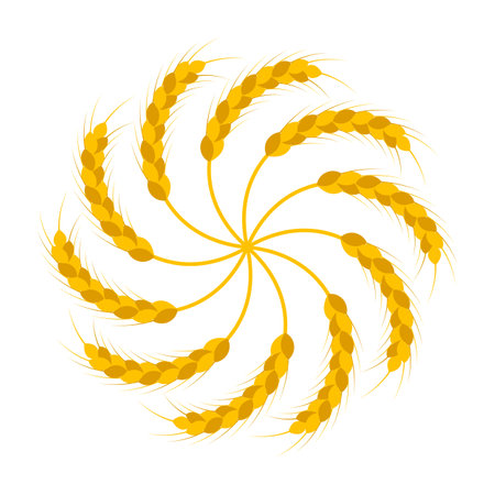 Round wheat wreath and ornament. Design template for packaging, labels, prints and other ideas. Vector illustration and drawing.のイラスト素材