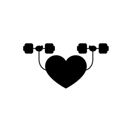 Heart icon holding a dumbbell. Vector heart symbol doing weight training.のイラスト素材