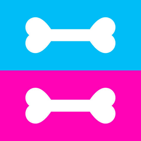 White dog bone on blue and pink background. heart shape. Isolated vector illustration and clipart.