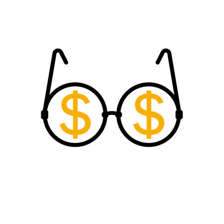 Round glasses with gold dollar symbol. Vector sign icon illustration.のイラスト素材