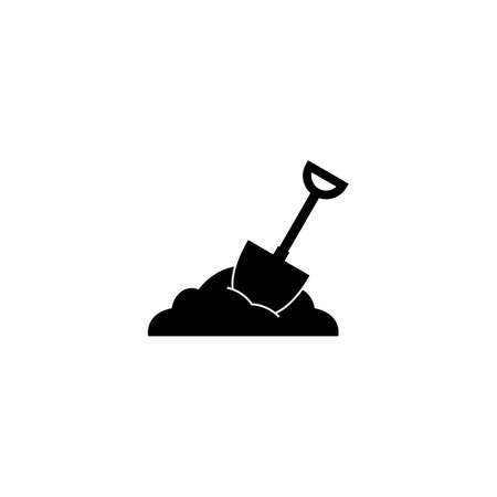 Gardening farming icon with pile of manure, fertilizer and shovel. simple vector symbol. isolated on white background. black silhouette.のイラスト素材