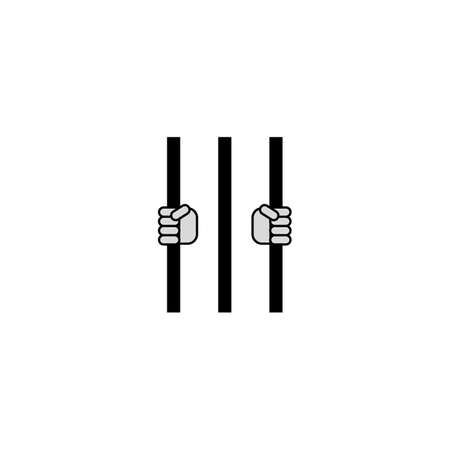 Prison bars icon. Prisoner hands holding jail bars. Isolated vector illustration on white background.のイラスト素材