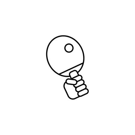 Ping pong line icon. Hand holding racket for table tennis with ball. Sport game theme. Outline vector illustration on white background.のイラスト素材