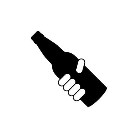 Hand holds a bottle of beer. Black and white isolated vector illustration. Drawing on white background.のイラスト素材