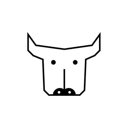 Bull head icon and logo design. Simple minimal illustration of cow head. Goby and calf. Outline and line style. front view. Isolated vector on white background.のイラスト素材