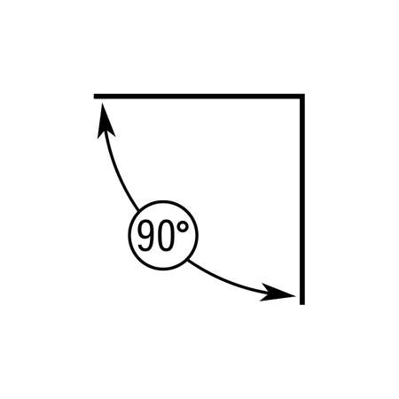 90 degrees vector icon. Right angle symbol with arrow. Isolated illustration on white background.のイラスト素材
