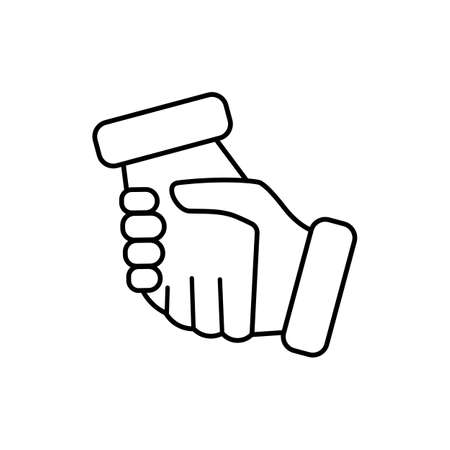 Hand holding hand with handshake. Helping and support icons in business. Two hands taking each other. Isolated vector graphic illustration on white background.のイラスト素材