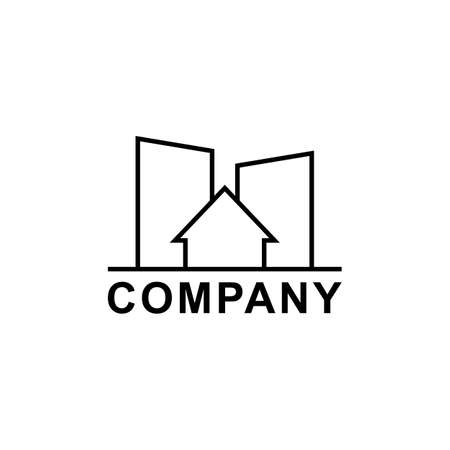 Logo with houses and skyscrapers. simple minimal design. Isolated vector illustration on white background.のイラスト素材
