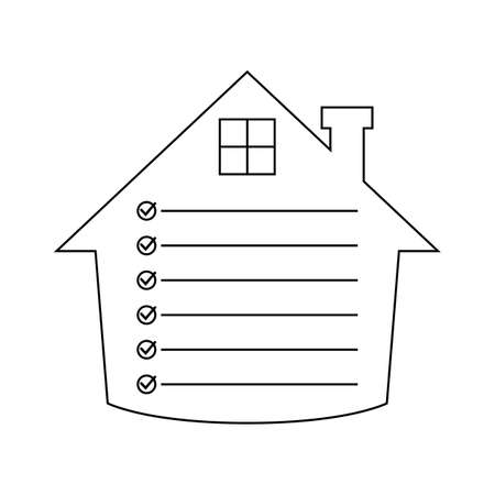 House with list for records. design template. Vector outline illustration on white background. Lines and check mark set.のイラスト素材