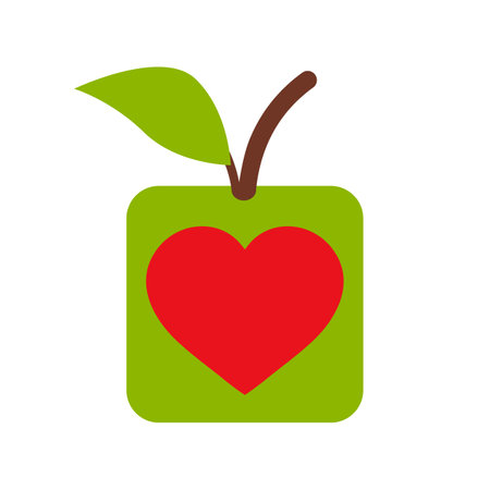 Square apple fruit with a heart inside. Abstract vector logo and icon.のイラスト素材