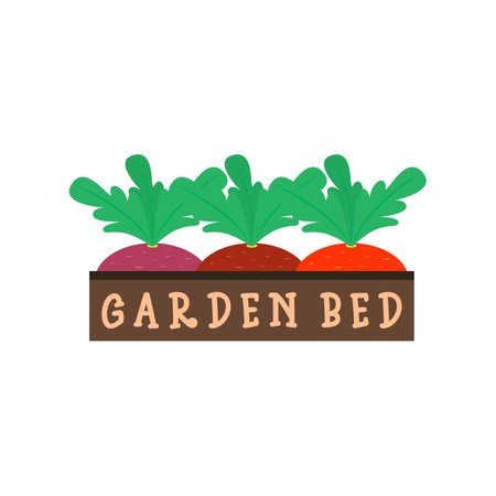 Garden bed with vegetables. Vector logo and icon. Isolated illustration on white background.のイラスト素材