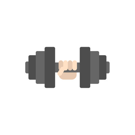 Hand and dumbbell icon. Isolated colored vector illustration on white background.のイラスト素材