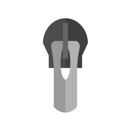 Metal silver zip pull. slide fastener. Sewing accessories icon. Vector isolated illustration on white background.のイラスト素材
