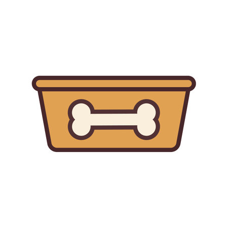 Empty dog food bowl with bone print. vector icon. isolated on white background.のイラスト素材