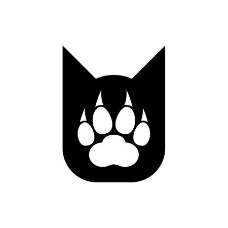 cat head with paw print. Vector logo and icon. black silhouette.のイラスト素材