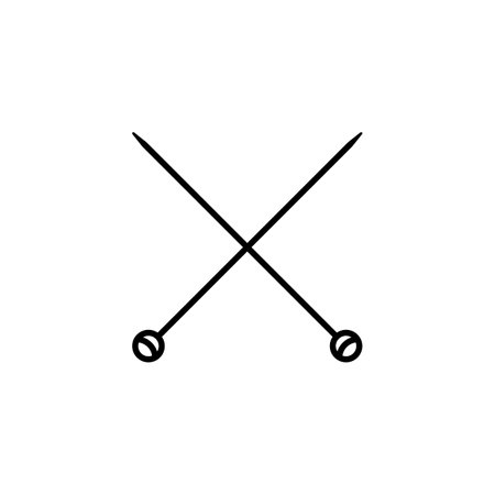 Crossed knitting needles. Simple minimal icon and logo design. Vector illustration on white background.のイラスト素材