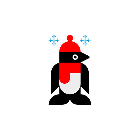 Cartoon penguin in clothes with a red hat and scarf. Christmas and new year illustration and clipart.のイラスト素材