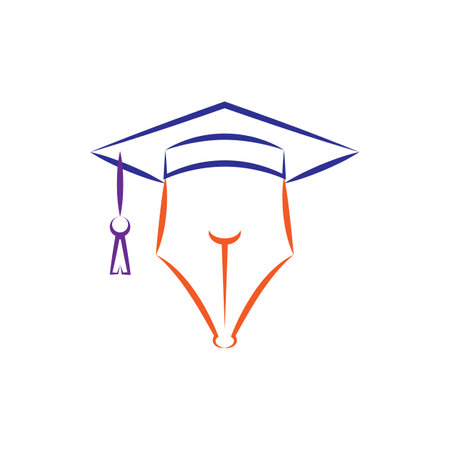 Graduation hat with fountain pen. Vector illustration.のイラスト素材